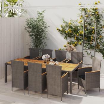 ARDEBO.de - 9-tlg. Garten-Essgruppe mit Kissen Poly Rattan Grau