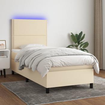 ARDEBO.de - Boxspringbett mit Matratze & LED Creme 100x200 cm Stoff