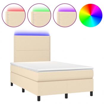 Boxspringbett mit Matratze & LED Creme 120x200 cm Stoff