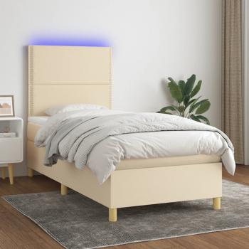 ARDEBO.de - Boxspringbett mit Matratze & LED Creme 90x190 cm Stoff