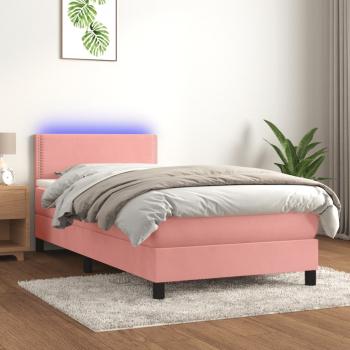 ARDEBO.de - Boxspringbett mit Matratze & LED Rosa 90x190 cm Samt