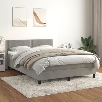 ARDEBO.de - Boxspringbett mit Matratze Hellgrau 140x190 cm Samt