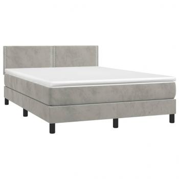 Boxspringbett mit Matratze Hellgrau 140x190 cm Samt