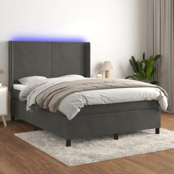 ARDEBO.de - Boxspringbett mit Matratze & LED Dunkelgrau 140x190 cm Samt