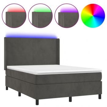 Boxspringbett mit Matratze & LED Dunkelgrau 140x190 cm Samt