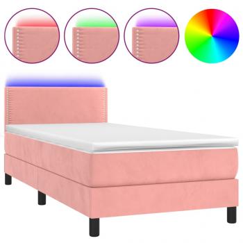 Boxspringbett mit Matratze & LED Rosa 100x200 cm Samt