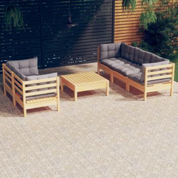 ARDEBO.de - 6-tlg. Garten-Lounge-Set mit Grauen Kissen Kiefernholz