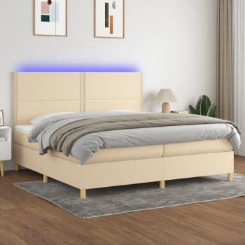 ARDEBO.de - Boxspringbett mit Matratze & LED Creme 200x200 cm Stoff