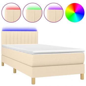 Boxspringbett mit Matratze & LED Creme 90x190 cm Stoff