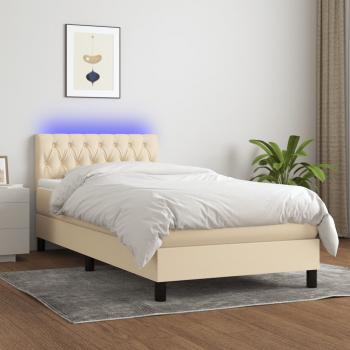 ARDEBO.de - Boxspringbett mit Matratze & LED Creme 90x190 cm Stoff