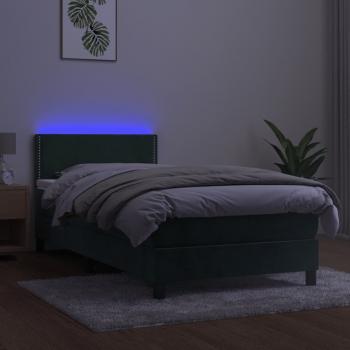 Boxspringbett mit Matratze & LED Dunkelgrün 90x200 cm Samt