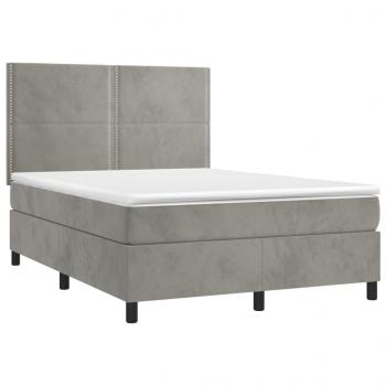 Boxspringbett mit Matratze & LED Hellgrau 140x190 cm Samt