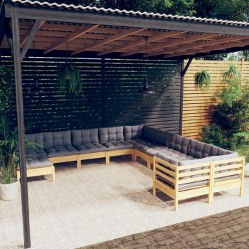 ARDEBO.de - 11-tlg. Garten-Lounge-Set mit Grauen Kissen Kiefernholz