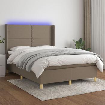 ARDEBO.de - Boxspringbett mit Matratze & LED Taupe 140x190 cm Stoff