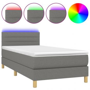 Boxspringbett mit Matratze & LED Dunkelgrau 90x190 cm Stoff