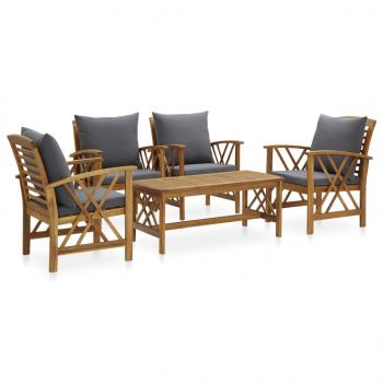 ARDEBO.de - 5-tlg. Garten-Lounge-Set mit Auflagen Massivholz Akazie