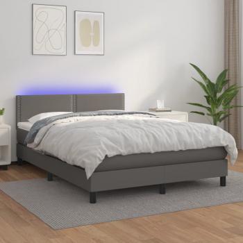 ARDEBO.de - Boxspringbett mit Matratze & LED Grau 140x200 cm Kunstleder