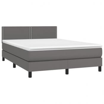 Boxspringbett mit Matratze & LED Grau 140x200 cm Kunstleder