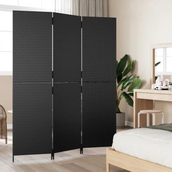 Paravent 3-tlg. Schwarz Poly Rattan