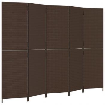 Paravent 5-tlg. Braun Poly Rattan