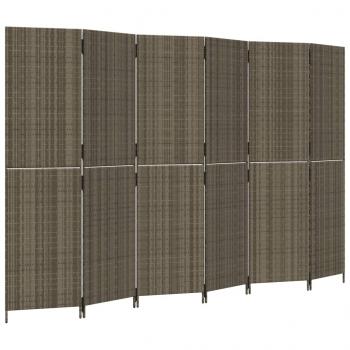 Paravent 6-tlg. Grau Poly Rattan