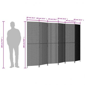 Paravent 6-tlg. Grau Poly Rattan