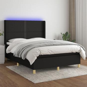 ARDEBO.de - Boxspringbett mit Matratze & LED Schwarz 140x190 cm Stoff 