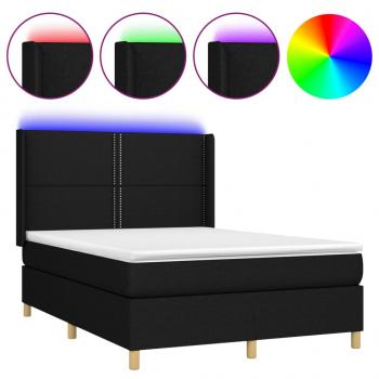 Boxspringbett mit Matratze & LED Schwarz 140x190 cm Stoff 