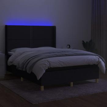 Boxspringbett mit Matratze & LED Schwarz 140x190 cm Stoff 