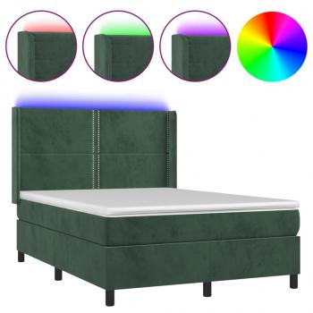 Boxspringbett mit Matratze & LED Dunkelgrün 140x190 cm Samt