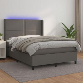 ARDEBO.de - Boxspringbett mit Matratze & LED Grau 140x200 cm Kunstleder