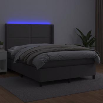 Boxspringbett mit Matratze & LED Grau 140x200 cm Kunstleder