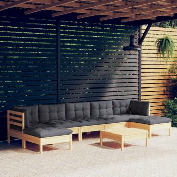 ARDEBO.de - 8-tlg. Garten-Lounge-Set mit Grauen Kissen Kiefernholz