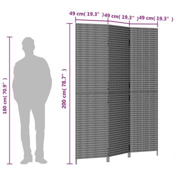 Paravent 3-tlg. Grau Poly Rattan