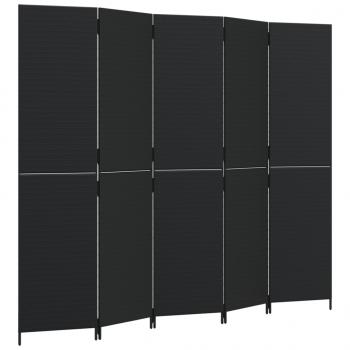 Paravent 5-tlg. Schwarz Poly Rattan