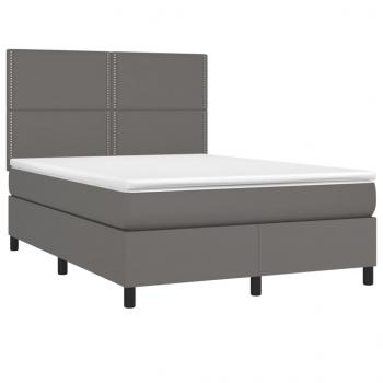 Boxspringbett mit Matratze & LED Grau 140x190 cm Kunstleder