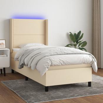 ARDEBO.de - Boxspringbett mit Matratze & LED Creme 80x200 cm Stoff