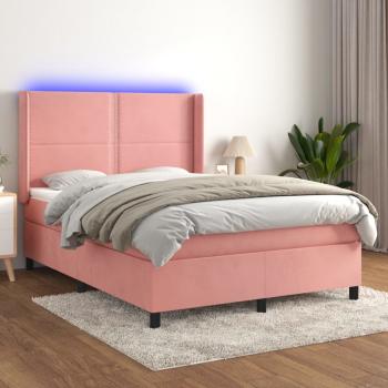 ARDEBO.de - Boxspringbett mit Matratze & LED Rosa 140x190 cm Samt