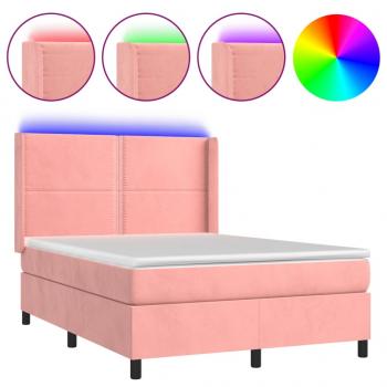 Boxspringbett mit Matratze & LED Rosa 140x190 cm Samt