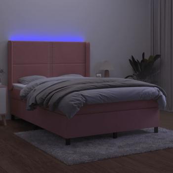 Boxspringbett mit Matratze & LED Rosa 140x190 cm Samt