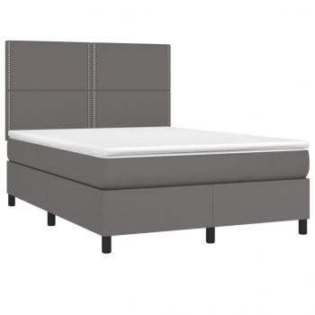 Boxspringbett mit Matratze Grau 140x190 cm Kunstleder