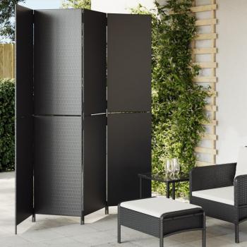 ARDEBO.de - Paravent 4-tlg. Schwarz Poly Rattan