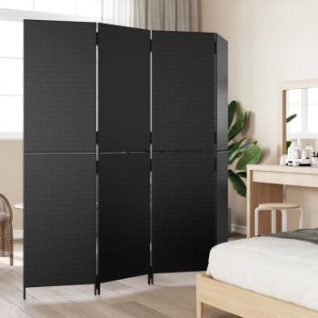 Paravent 4-tlg. Schwarz Poly Rattan