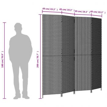 Paravent 4-tlg. Grau Poly Rattan