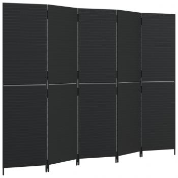 Paravent 5-tlg. Schwarz Poly Rattan