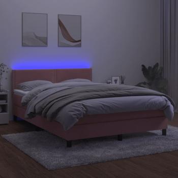 Boxspringbett mit Matratze & LED Rosa 140x200 cm Samt