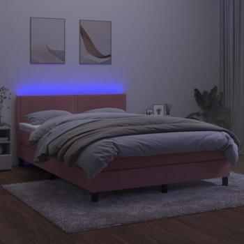 Boxspringbett mit Matratze & LED Rosa 140x190 cm Samt