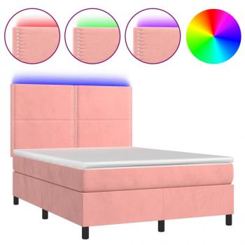 Boxspringbett mit Matratze & LED Rosa 140x190 cm Samt