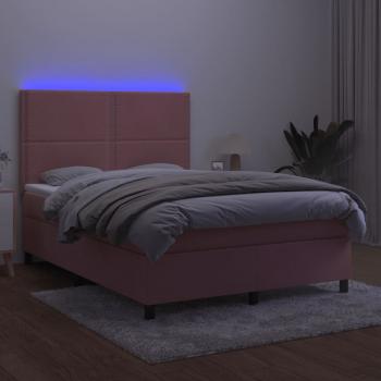 Boxspringbett mit Matratze & LED Rosa 140x190 cm Samt