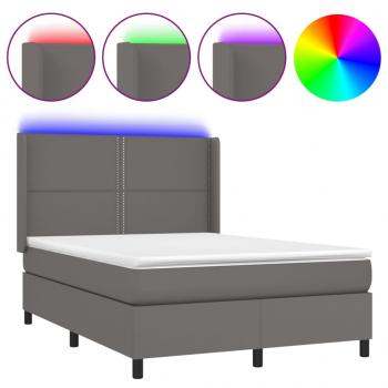 Boxspringbett mit Matratze & LED Grau 140x190 cm Kunstleder